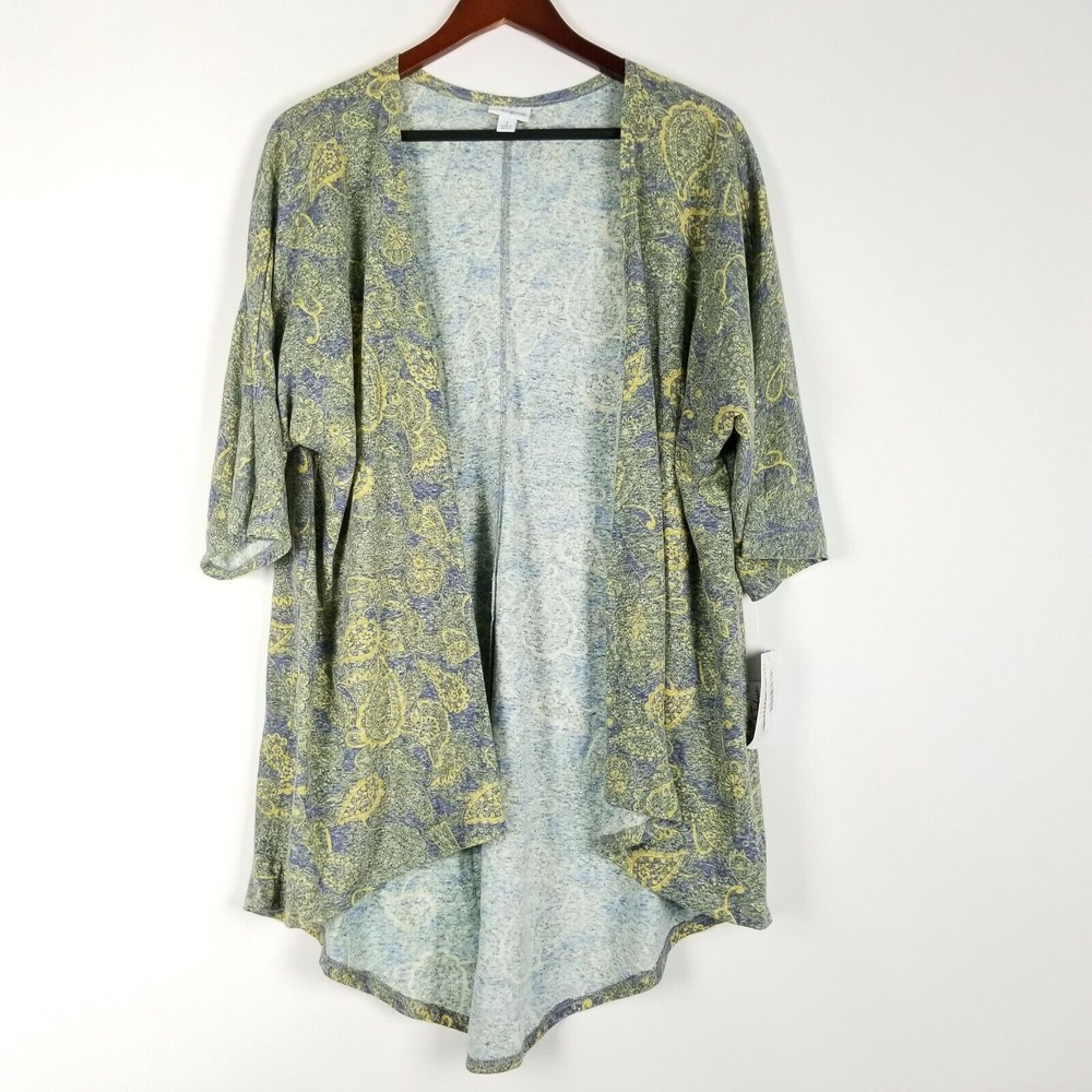 NWT LuLaRoe Lindsay Womens Size S Gray Paisley Floral Print Open Cardigan Yellow